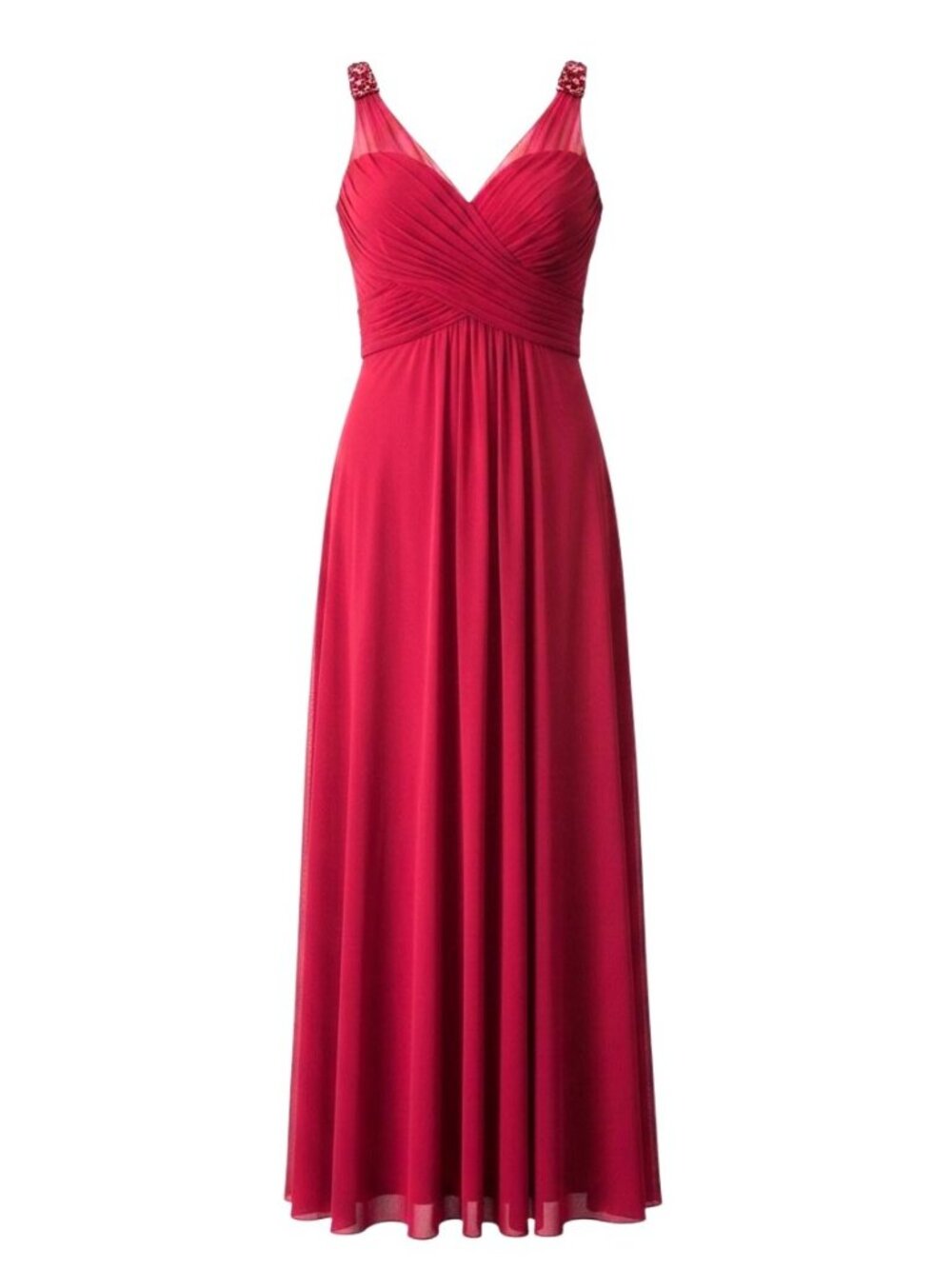 Adrianna Papell Red Sleeveless Beaded V-Neck Gown Formal Dress Size 2